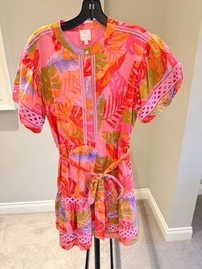J. Marie Tropical Print Dress - pink, orange & green